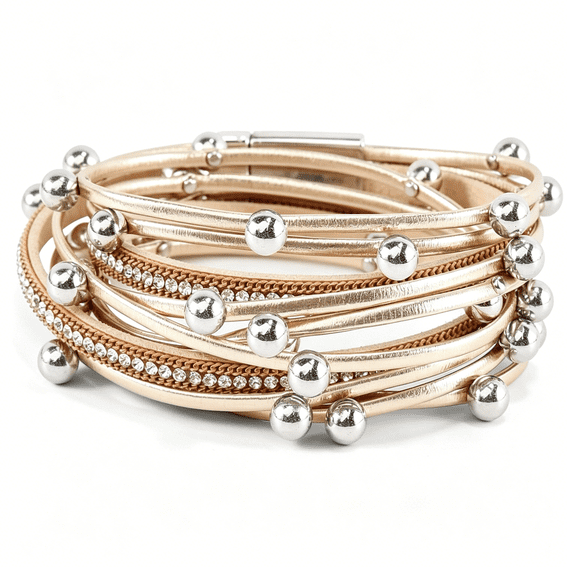 DESIGNICE Leather Bracelet, Punk Bracelets for Women, Layered Stack in Multi Colors