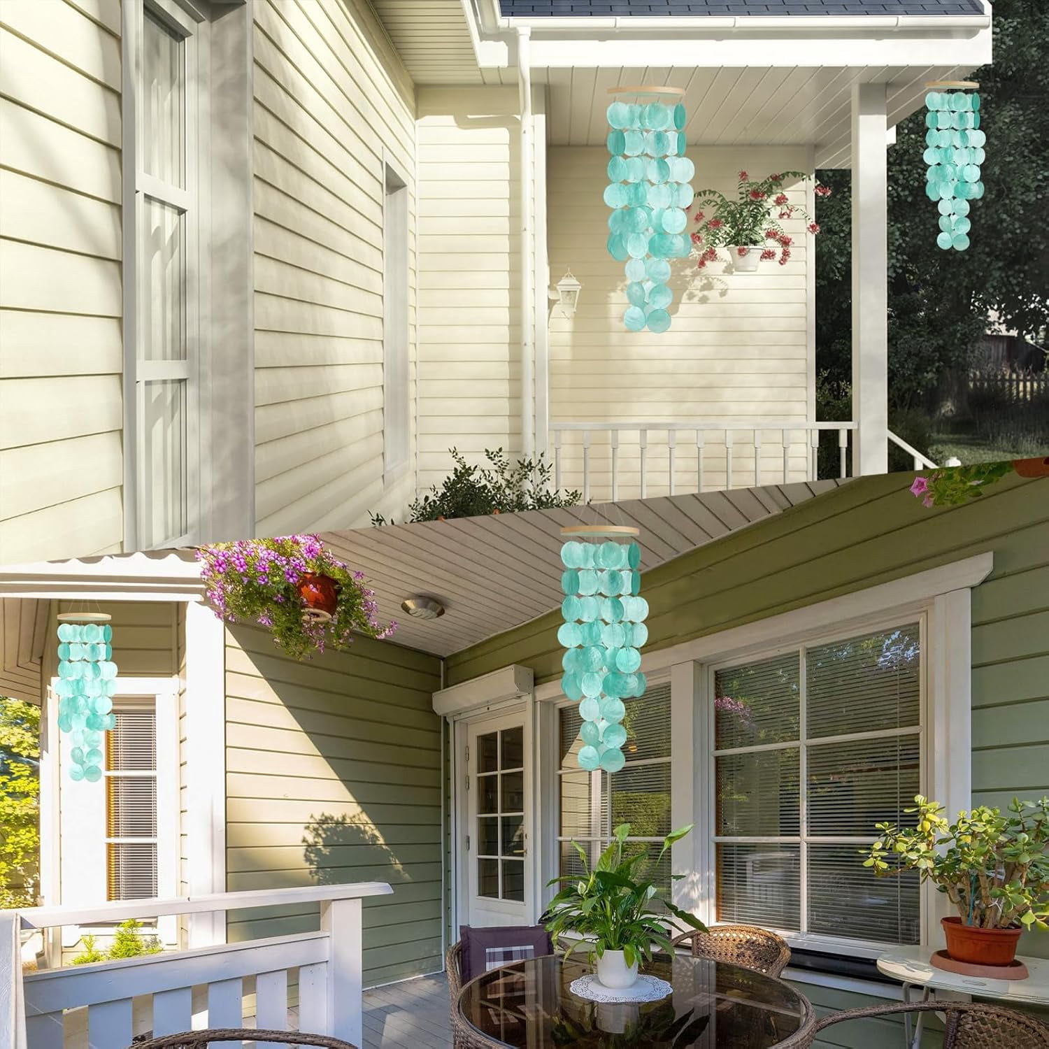 Sinkoo Wind Chimes for Outside - Handcrafted Turquoise Capiz Shells Windchime Coastal Style Decor for Indoor/Outdoors, Garden Decor, Great for Christmas, Wind Chimes Lovers and More