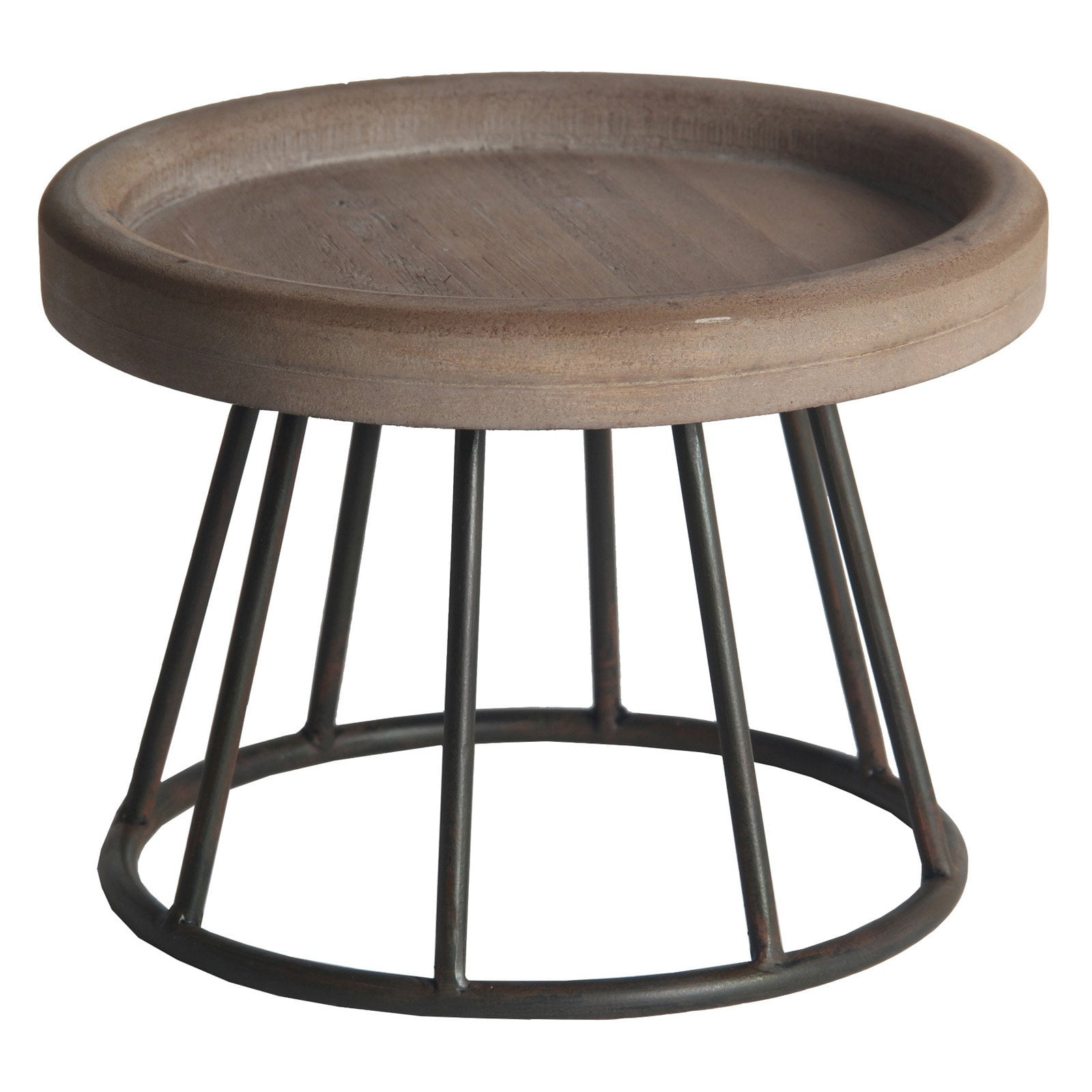 Privilege International Round Wooden Candle Holder with Metal Base