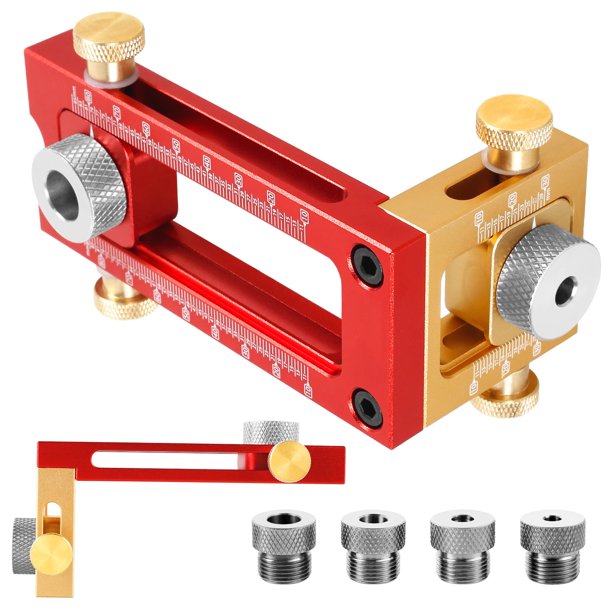 Kit de plantilla para espigas de aleación de aluminio 2 en 1, guía de perforación, localizador de perforación ajustable, guía de posicionamiento de punzón portátil con casquillos de broca de 6 mm, 8