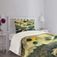 thumbnail image 3 of Ambesonne Lake Quilted Bedspread Set 2 Pcs, Misty Lake Scenery Dark Woods, Twin Size, Emerald Pale Green Amber, 3 of 5