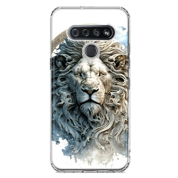 MUNDAZE LG K51 Abstract Lion Sculpture Shockproof Clear Hybrid Protective Phone Case Cover