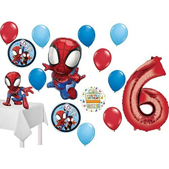 Spidey and His Amazing Friends 6th Birthday Balloon Bouquet 15 pc Decorations