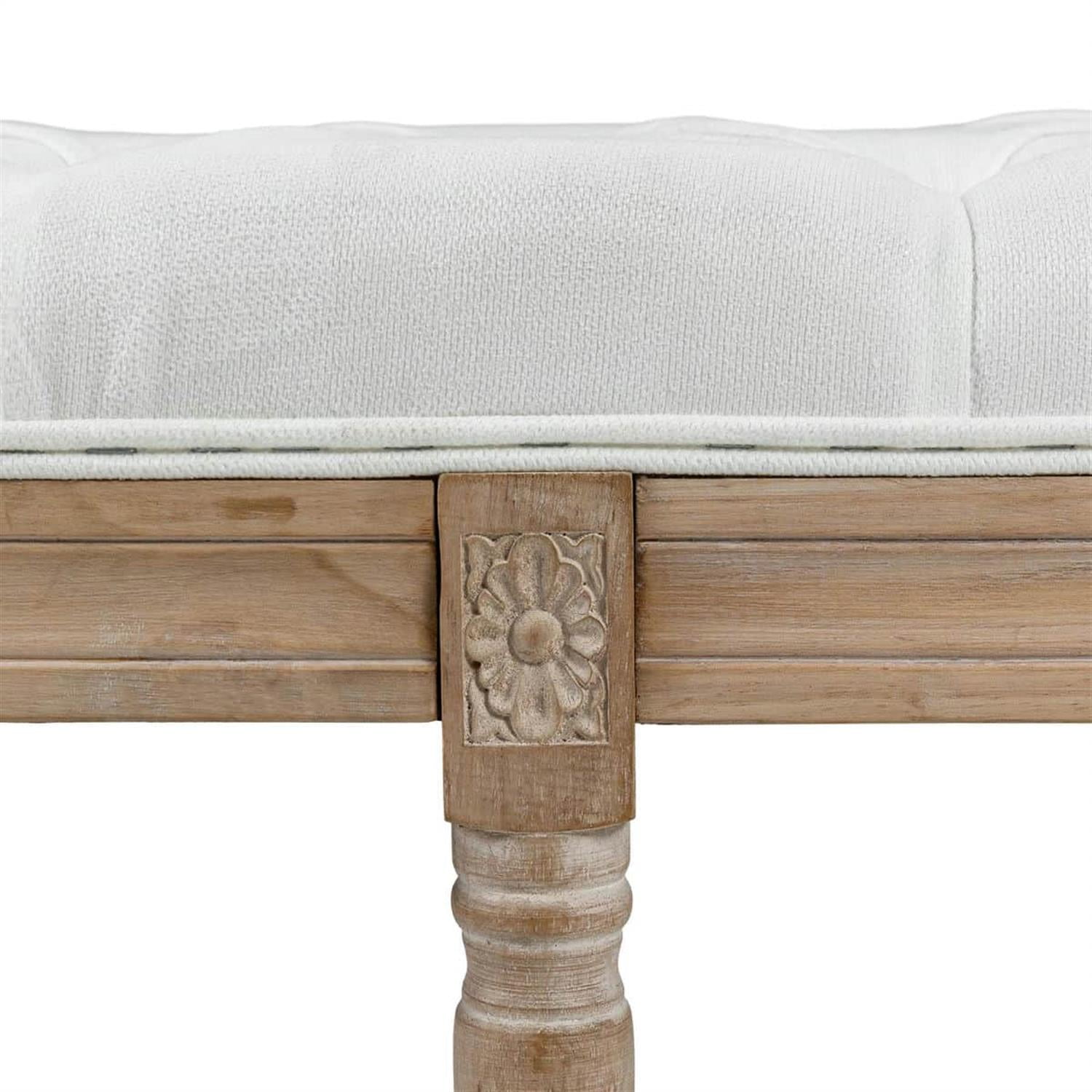 Demi Bonn 46" Luxe Linen Upholstered Bench, Thick Cushioned End of Bed Bench with Wooden Legs for Bedroom Seating, White