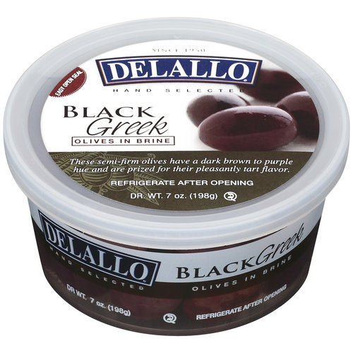 DeLallo Black Greek Olives In Brine, 7 oz
