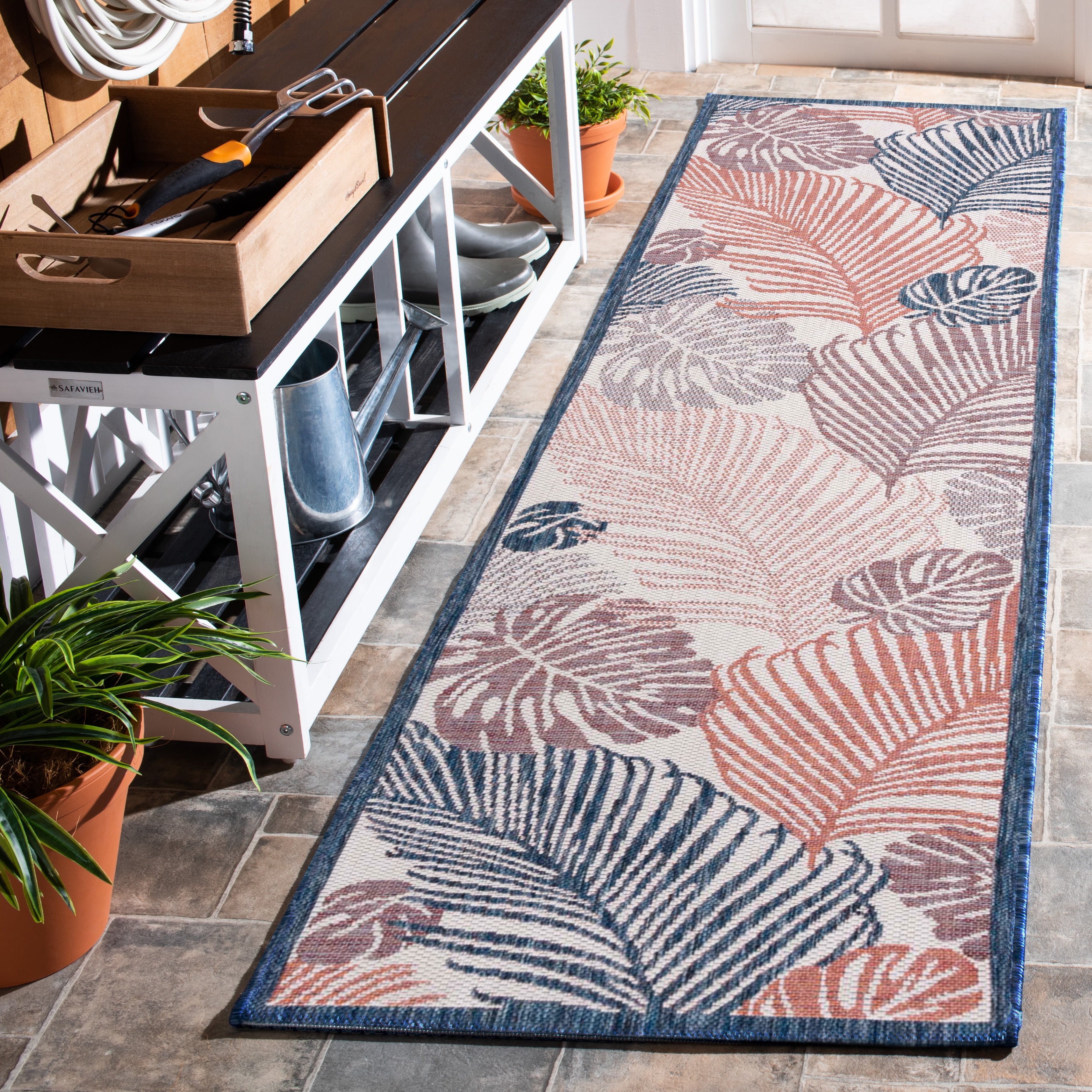 Safavieh Courtyard Nicholas Botanical Indoor/Outdoor Runner Rug, Beige/Rust, 2'3" x 8'