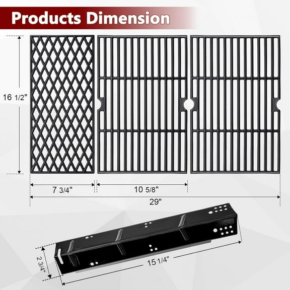 Grill Replacement Parts for Dyna Glo 4 Burner DGH450CRP, DGH450CRP-D, 70-01- Cast Iron Grill Grates, 70-02-411, 70-02-412 Porcelain Steel Heat Plates, Grill Parts Kit for  Grill