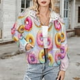 thumbnail image 3 of Jackets for Women Winter Coat Jackets Flannel Stand Collar Jacket(Colorful Donut Print Pattern,Size:S-4XL), 3 of 7