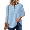 thumbnail image 4 of PRETTYGARDEN Women's Long Sleeve Waffle Knit Shirts Fall Casual Button Up Henley V Neck Tunic Tops Loose Fit Basic Tees, 4 of 8