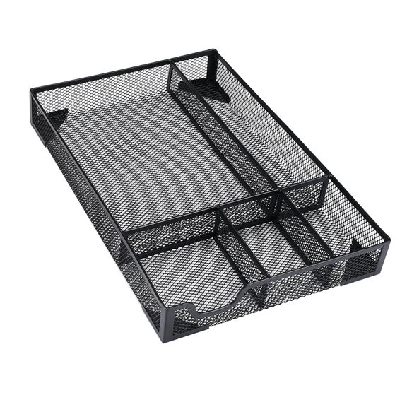 Aemutady 1Pcs Desk Drawer Organizer Tray Office Metal Mesh Drawer Divider Organizer With 5 Compartments Black Mesh Pencil Organization And Accessories For Stationery Makeup Kitchen
