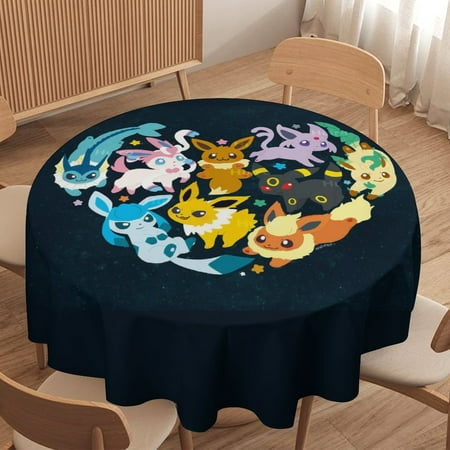 

Eevee Evolutions Round Tablecloth，Waterproof Stain and Wrinkle Resistant Washable Fabric Table Cloth for Restaurant Picnic Indoor and Outdoor Dining