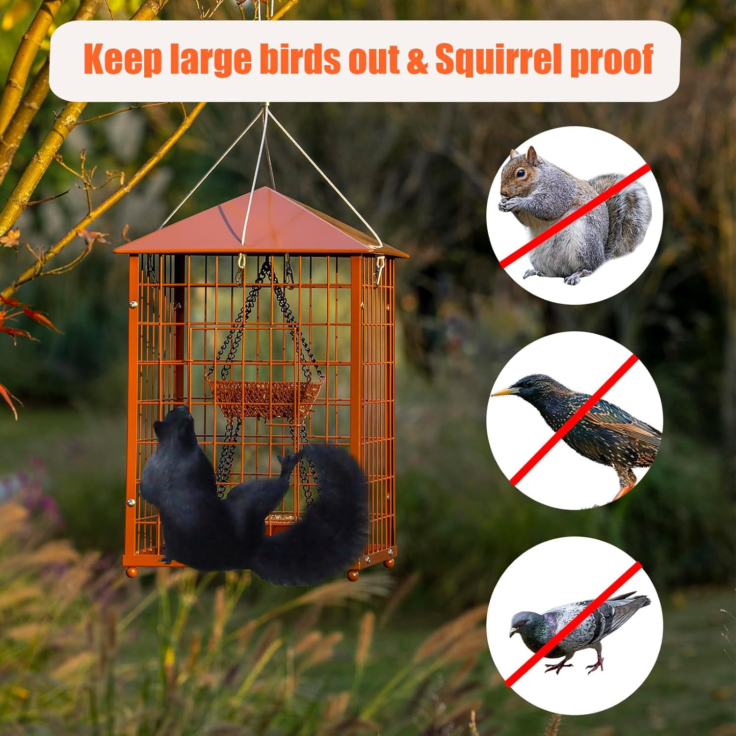 Bird Feeders for Bluebirds - Metal - Huge Caged Squirrel-Proof Bird Feeders with 2 Cups, DIY Wild Bird Feeders Outdoor Hanging (Brown), Attract Wild Birds, 2lbs Seed Capacity+1  Cup