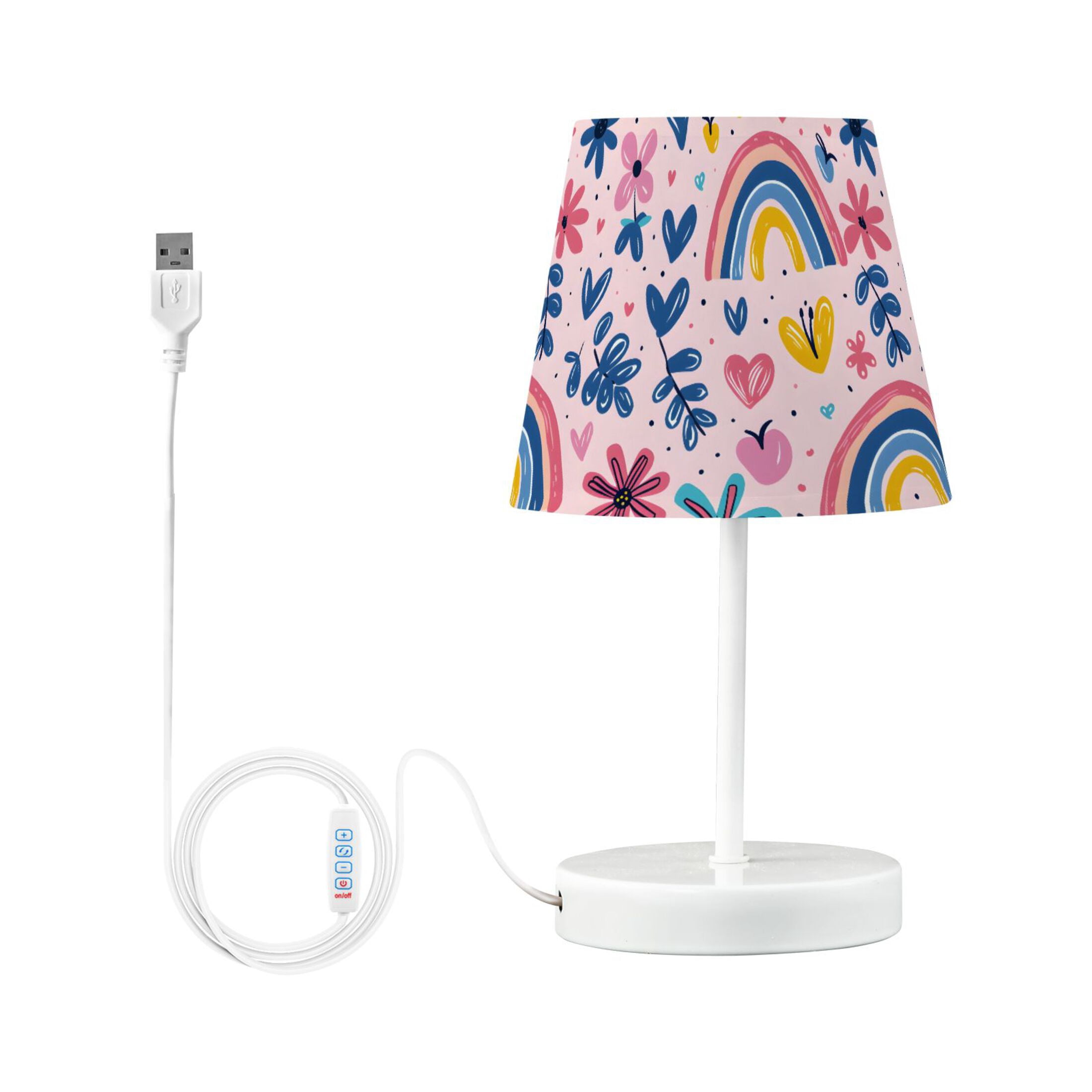 LED Desk Lamp Hand Drawn Flower Rainbow Heart Table Nightstand Lamps with 3 Color Temperatures for Home Bedroom Living Room Decor 8x12