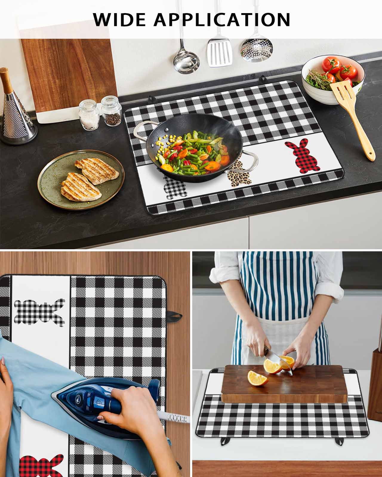 Large Induction Cooktop Protector Mat Easter Stove Top Covers for Electric Stove, Cartoon Leopard Print Buffalo Plaid Rabbits Decorative Stove Burner Cover Mats, Glass Top Stove Cover