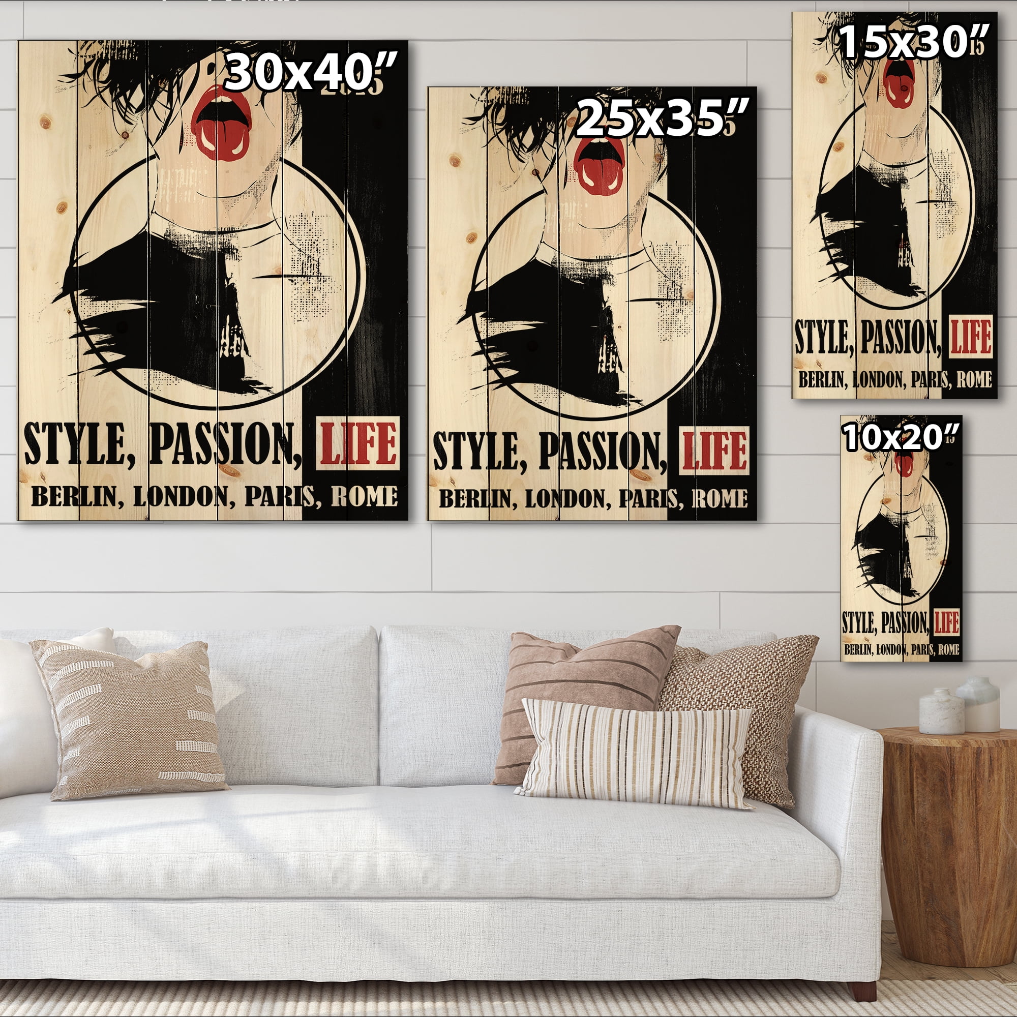 Designart 'Style Passion Life Fashion Woman VIII' Vintage Print on Natural Pine Wood