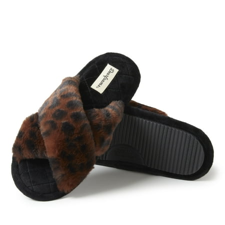 

Dearfoams Womens Jessica Furry Crossband Slide