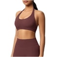 thumbnail image 2 of Wensltd Women Solid Color Seamless Tank Top Halter Neck Push Up Breathable Yoga Fitness Gym Workout Tops Brown, 2 of 9
