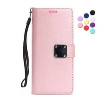 Entronix Folio Wallet Case for iPhone 13, PU Leather [6 Card Slots] Lanyard, Rose