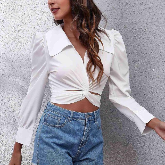 Blusa Para Mujer, Cómoda, Con Parte Delantera Torcida, Manga Larga, Cuello En V, Poliéster, Informal, Para Uso Diario ANGGREK Ocean Broad Surfboard Fins