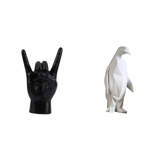 Escultura creativa de pingüino con gesto de mano, estatua única de de animal, adorno de resina coleccionable para dormitorio, restaurante, decora