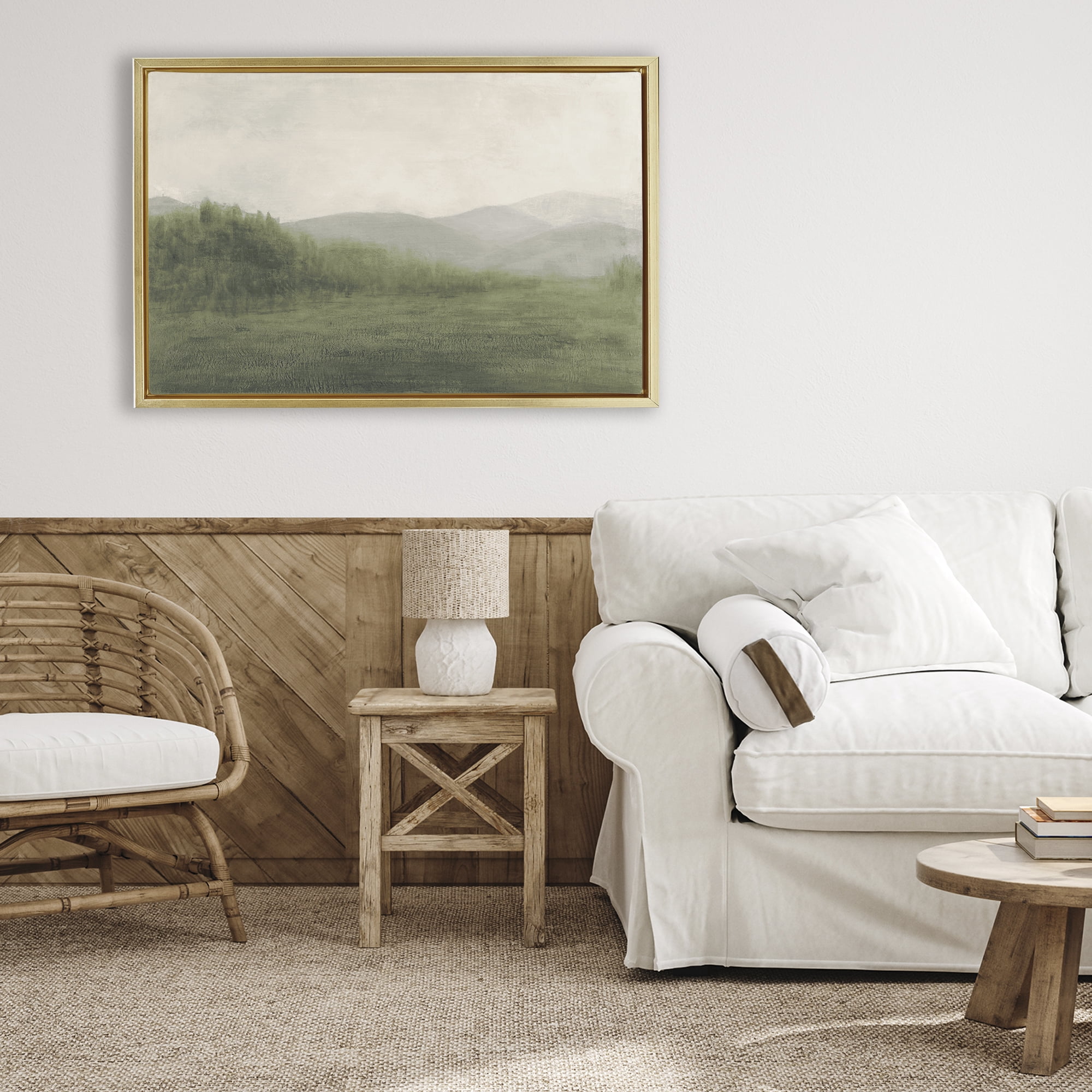 Stupell Industries Fog Green Countryside Gold Framed Floater Canvas Wall Art, design by Walt Johnson