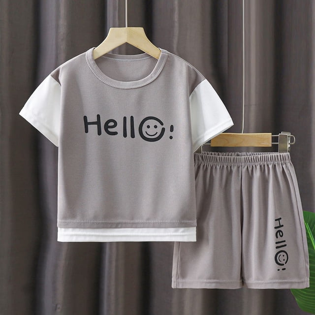 Children's Summer Little Waffle Shorts Set, Short Sleeve Clothes for Big Boys Casual Outerwear for Boys and Girls, Two Piece Set qym unisex