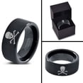 thumbnail image 4 of Tungsten Skull and Cross Bone Heart Emoji Eyes Band Ring 9mm Men Women Comfort Fit Black Flat Cut Brushed Polished, 4 of 4