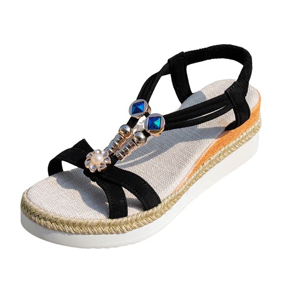 IUJSOY Espadrilles for Women Wedge Sandals Boho Braided Platform Sandals Slingback Heels Shoes