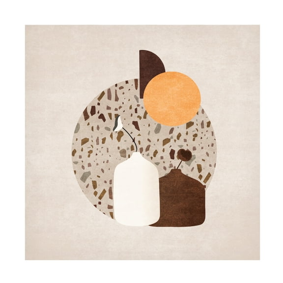 Trademark Fine Art Emel Tunaboylu Beyaz Ve Kahverengi Saksili Terazzo Canvas Wall Art