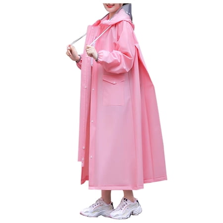 Rain Jacket Women Large Extra Long Full Body Outdoor High Visibility Reflective Strips Cycling/Hiking/Fishing Breathable Adjustable with Hood Rain Coat Rain Ponchos Sizes XL