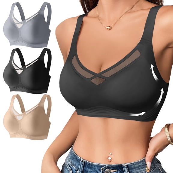 3 Pack Sport Bras For Women High Support Plus Size Everyday Underwear, Soft Full Coverage Bra Black XXL