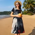thumbnail image 4 of Vsdgher Style Encre Rouge et Noire Aigle Chauve pour Femmes Été 2025 Décontracté Robes Midi Maxi Légères Manches Courtes Col Rond Robe de Plage, 4 of 6
