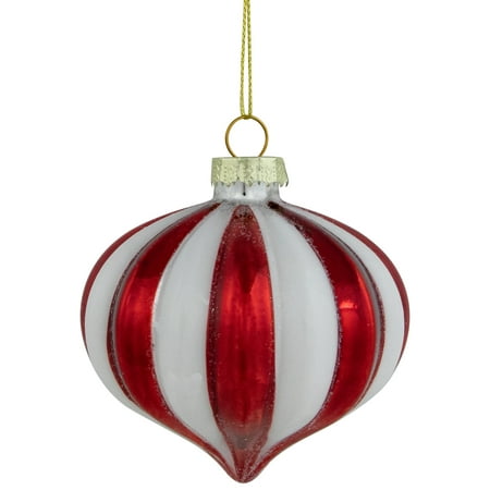 (3 pack )4ct Red and White Glittered Candy Cane Onion Glass Christmas Ornaments 3