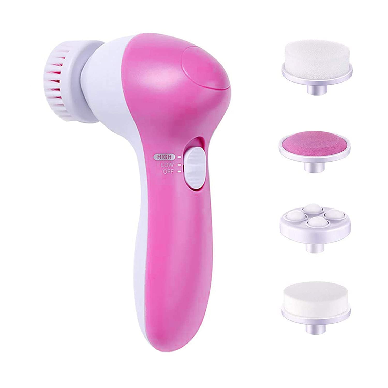 JINGPENG 5 in 1 Facial Cleanser kit Multifunctional Beauty Care Brush Deep Cleaning Massager Pink