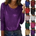 thumbnail image 2 of Fengactive Womens Sequin Tops Long Sleeve Sparkly Shirt Glitter Blouses Dressy Casual Crew Neck Outfits, 2 of 8
