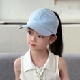 thumbnail image 2 of LIIPEE Girls Boys Baseball Cap Cartoon Bowknot Embroidery Wide Brim Visor Hat High Ponytail Hat Protection Caps Girl Versatile Party Hats,Light Blue,One Size, 2 of 4