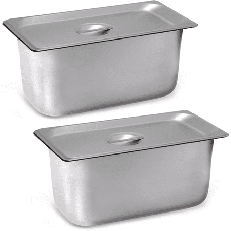 2 Stainless Steel Containers Third Size Steam Table Pan with Lid Restaurant and Commercial Pans Hotel Pan 6” Deep Stainless Steel Food Containers Stainless Freezer Bin Metal Ice Bin