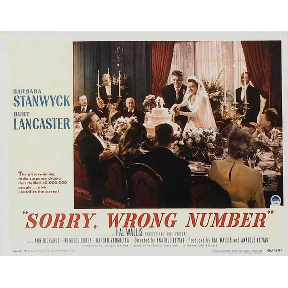 Sorry Wrong Number movie POSTER (Style D) (11" x 14")