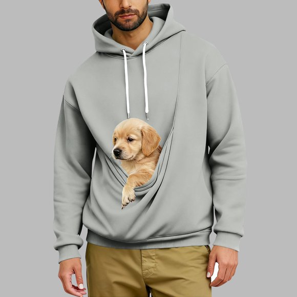 TIMIFIS Mens Pet Carrier Hoodie Long Sleeve Hooded Sweatshirts Pullover Fall Winter Fashion Stylish Casual Comfy Kitten Cat Puppy Holder Kangaroo Pocket Drawstring Top Hoodies