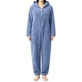 thumbnail image 2 of JIANLAI Women Fleece Hooded Jumpsuit Pajamas Full‑Zip Long Sleeve One Piece Loungewear, Plush Warm Cozy Hooded Sleep Suit With Cuffed Ankles, Solid Color Winter Home Sleepwear, 2 of 6