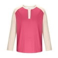 thumbnail image 3 of Mens Long Sleeve Tops Fall Casual Henley Raglan Shirts Big & Tall Loose Color Block Pullover Going Out Tops Hot Pink, 2XL, 3 of 7
