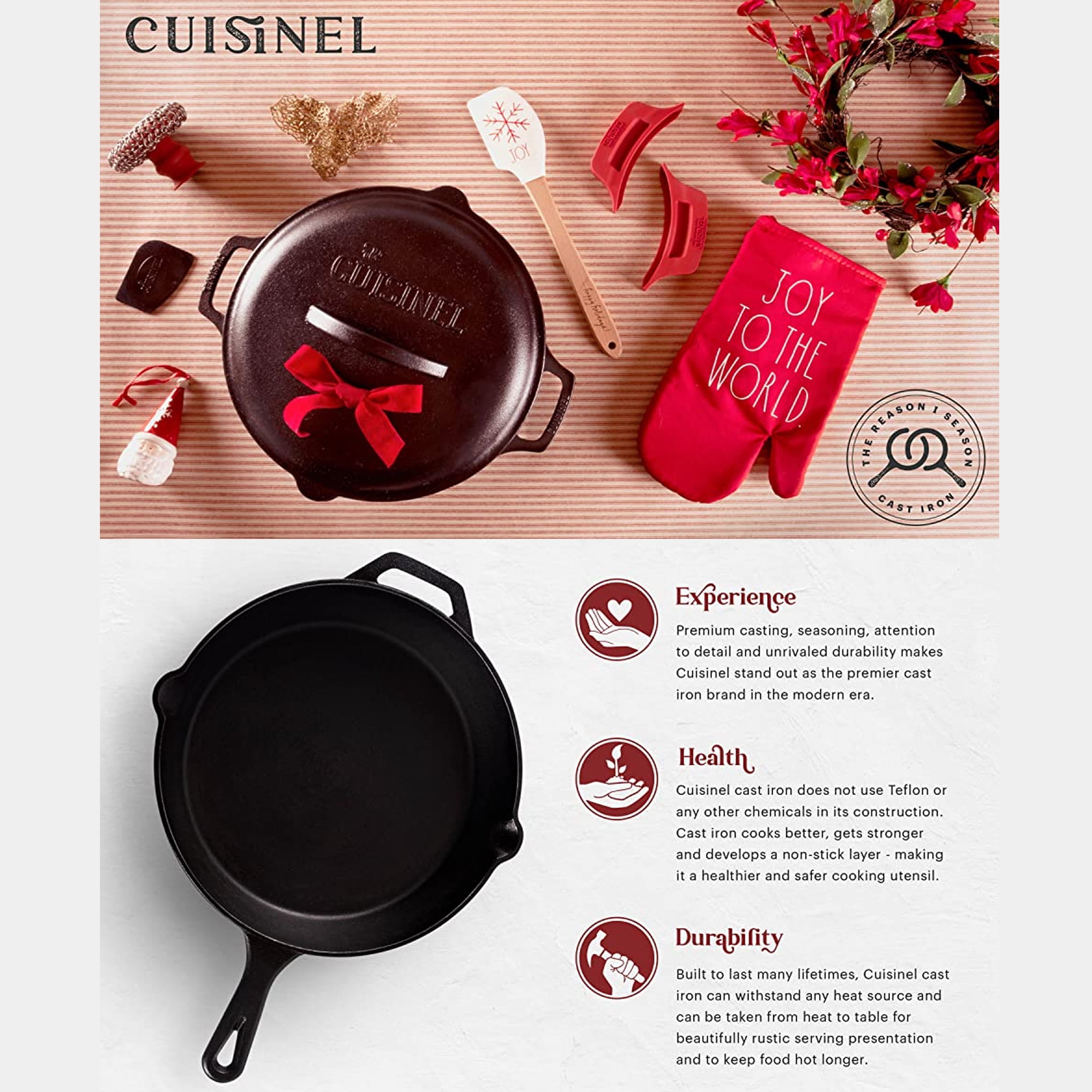 Cuisinel Versatile Convenient Pre Seasoned Cast Iron Skillet 3 Multi Sized  Cooking Pan Set with 8, 10, and 12 Inch Pans and 3 Multi Sized Lids