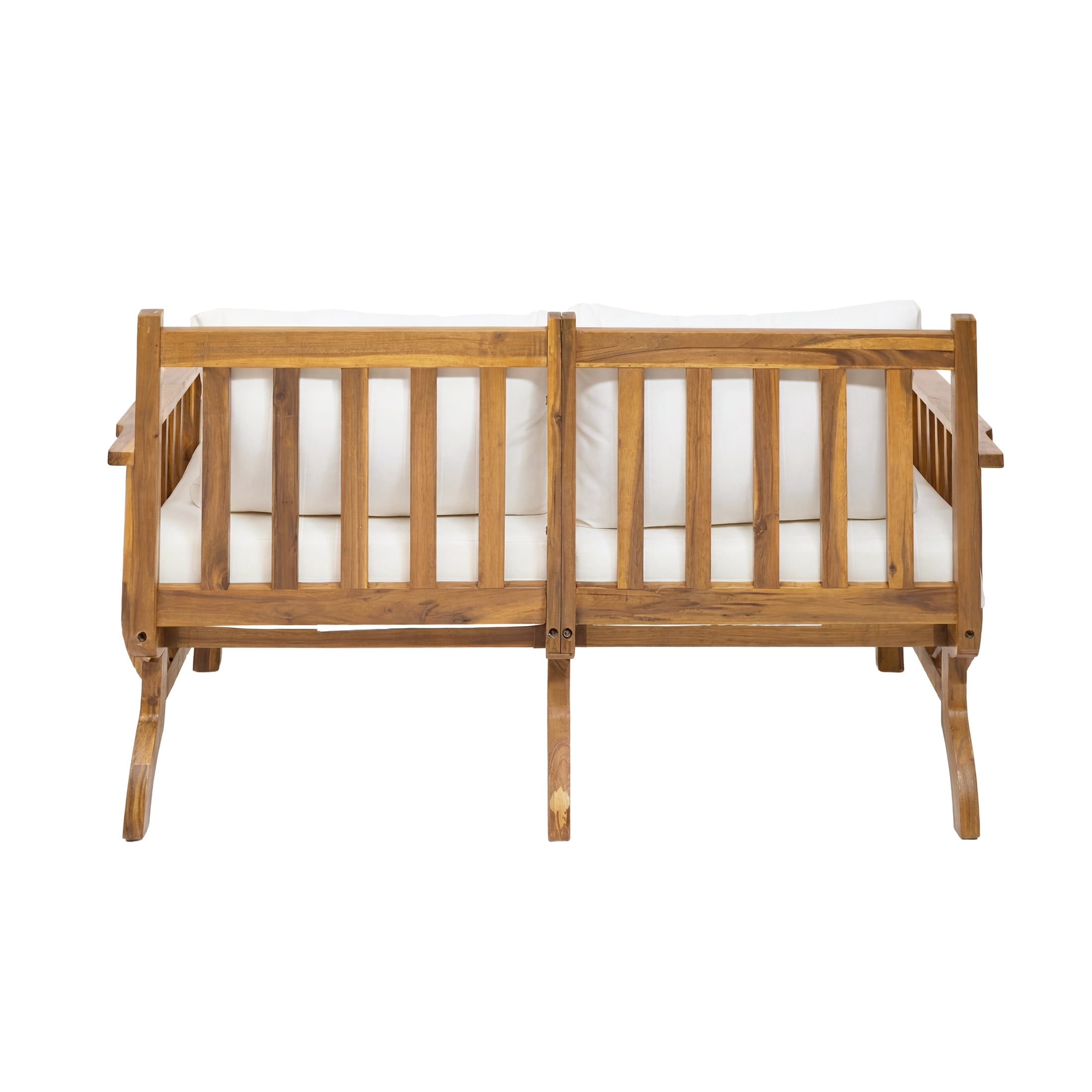 Christopher Knight Home Mid-Century Outdoor Loveseat, Acacia Wood Frame with Cushion, Natural+Beige