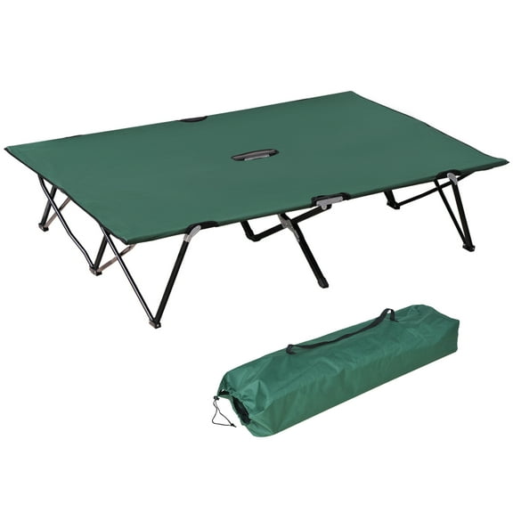 CoSoTower 2 Person Folding Camping Cot for Adults, 50" Extra Wide Outdoor Portable Sleeping Cot with Carry Bag, Elevated Camping Bed, Beach Hiking, Green