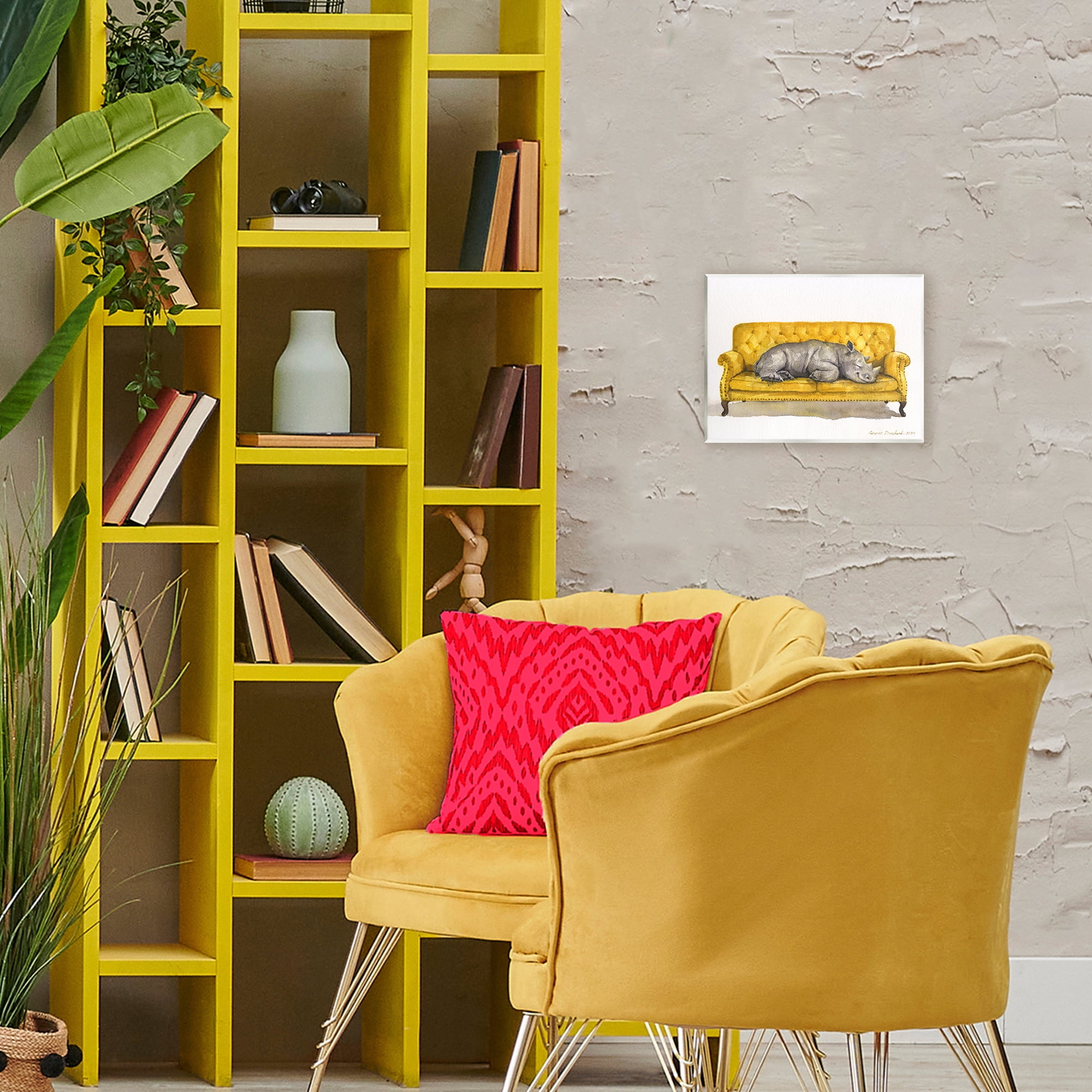 Stupell Industries Cute Rhino Resting Wall Plaque Art, design by George Dyachenko