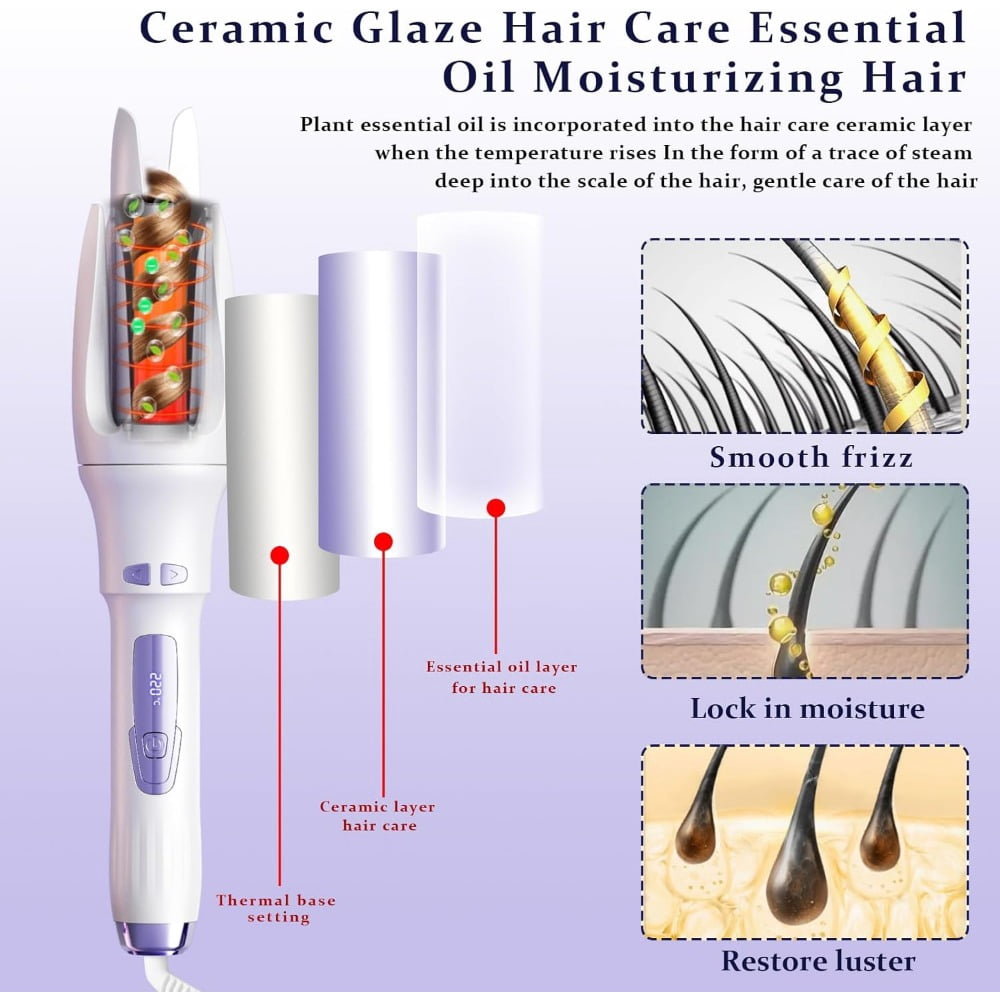 Automatic Hair Curler Automatic Curling Iron with 4 Temperatures,Dual Voltage Rotating Curling Iron Fast Heating