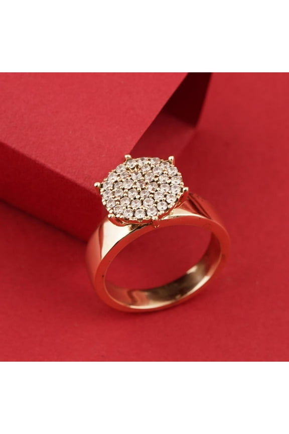 Gold Plated Round Cluster CZ Ring Bold Statement Cocktail Ring for Women