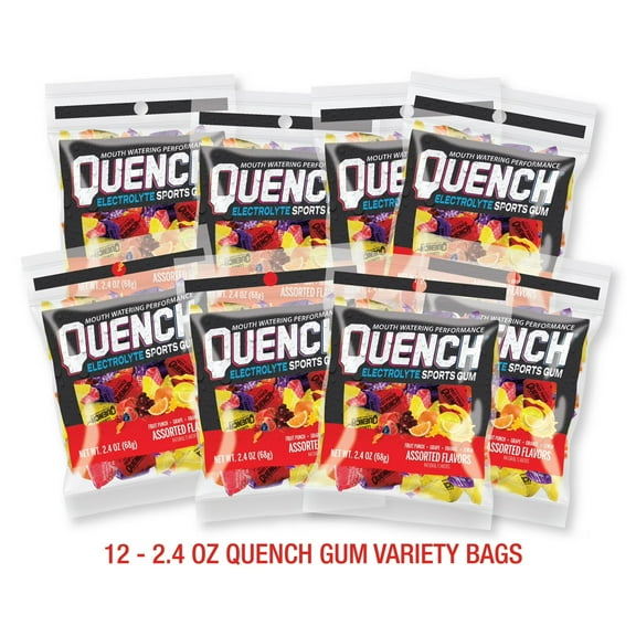 Mueller Quench Chewing Gum Variety Bag: 2.4 oz. bag / 12 bags (Lemon, Fruit, Orange and Grape)