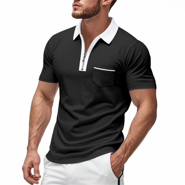Men's Short Sleeve Zipper Down Collar Shirt - Gradient Print, Polyester Material, Perfect for Business, Casual & Summer