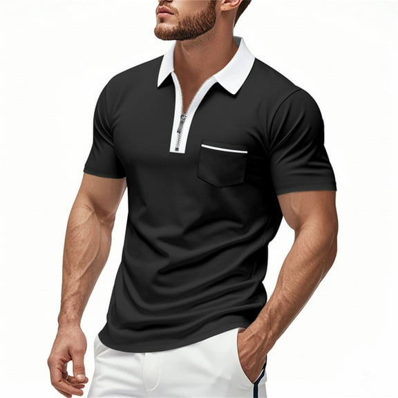 Kcolen Mens Polos Tall Men's Zipper Collar Gradient Shirt Short Sleeve Casual Business Dressy Tee Summer Top Casual Summer Outdoor Basic